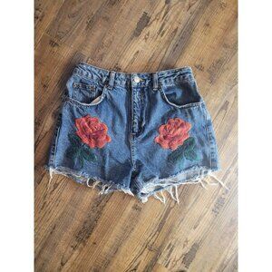 Topshop Moto Mom Cut Off Shorts With Embroidered Roses Size 6